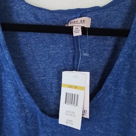 Per Se Womens Sweater 3X Blue Long Sleeve Knit Top Relax Fit Scoop Neck‎ Ribbed - Picture 8 of 12